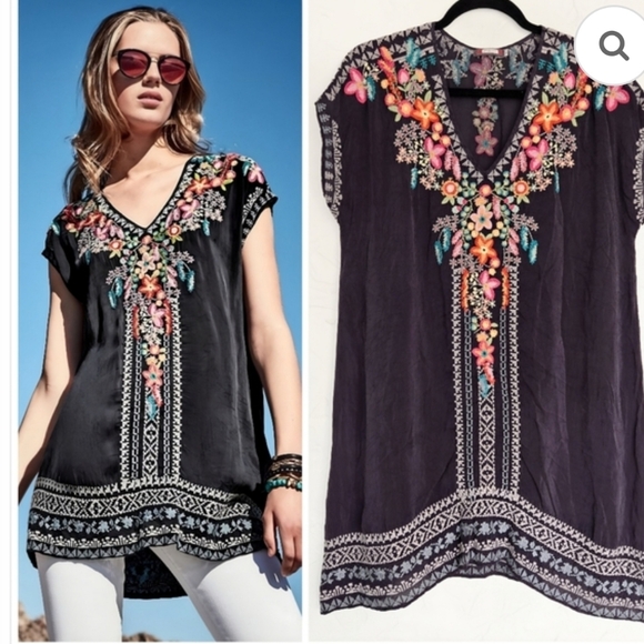 Johnny Was Heidi Tunic in black with multicolor floral embroidery. - Picture 5 of 9